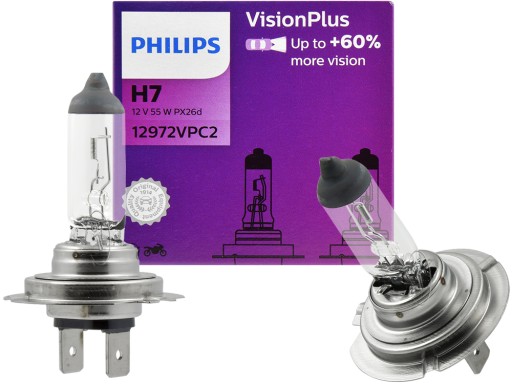 2 лампы H7 55 Вт PHILIPS Vision Plus + 60% PX26D