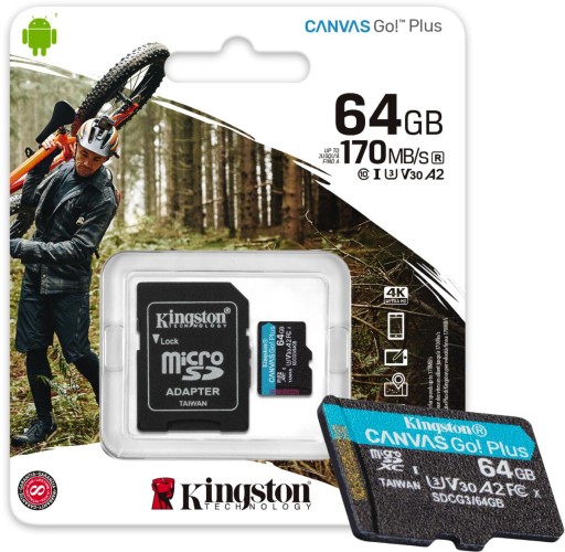 КАРТА ПАМЯТИ microSD Canvas Go Plus 64 ГБ 170/70 МБ/с A2 U3 V30 + АДАПТЕР SD