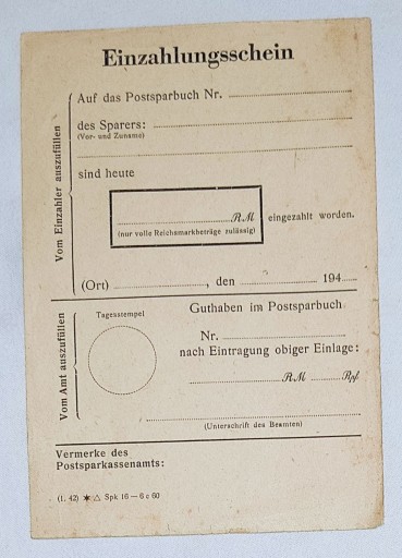 ПОЧИТАНИЕ ПОЧТОВОЙ СБЕРЕЖНОЙ КНИЖКИ 1942 ГОДА