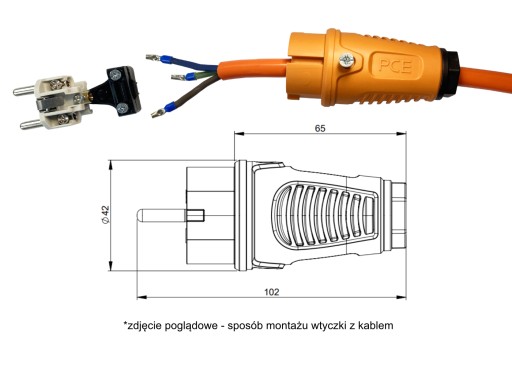 Армированный удлинитель 3х1,5мм2 - 2м OWY H05VV-F