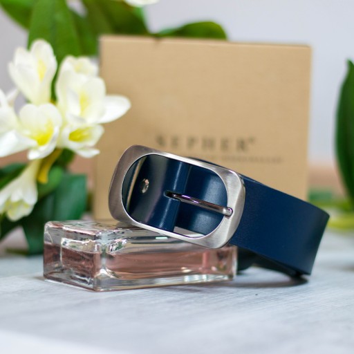 Pasek skórzany SEPHER Classic 4cm GRANATOWY | 105