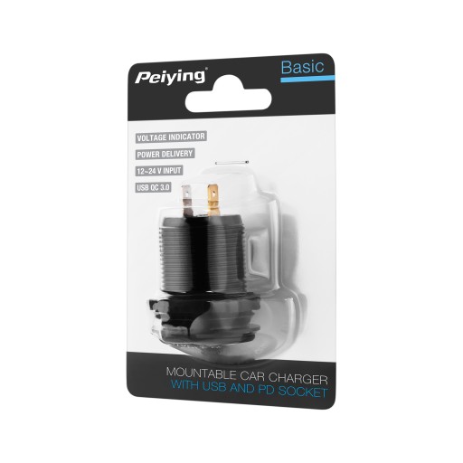 Ładowarka samochodowa USB + USB typu C + miernik