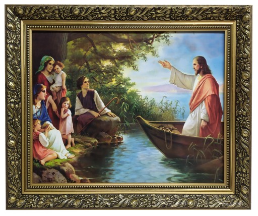 OBRAZ 50X60 ŚWIĘTY PAN JEZUS NA ŁODZI ZŁOTA RAMA