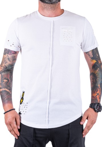 Biały T-SHIRT dziurkowane elementy OLIVERO r. L