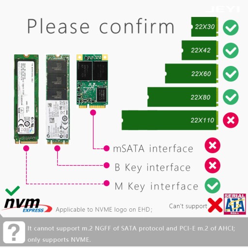 Адаптер M.2 NVMe Jeyi 10 Гбит/с/отсек для диска
