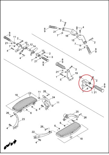 HARLEY DAVIDSON DYNA 07-17 SET PRAWY MOCOWANIE PODNÓŻKA KIEROWCY 50666-07