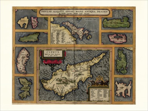 КАРТА КИПРА, ГРЕЧЕСКИХ ОСТРОВОВ 30x40см 1592 г. М56