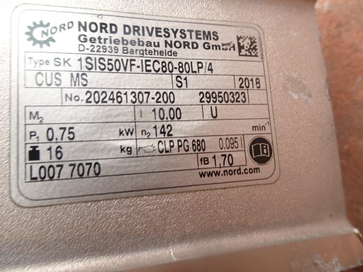 MOTOREDUKTOR KĄTOWY PRZEKŁADNIA SILNIK NORD SK 80LP 0,75KW 142 OBROTY