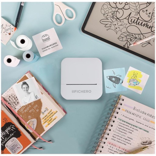 Mini Drukarka do Etykiet Naklejek Fichero Mini Pocket Przenośna + 3 Rolki