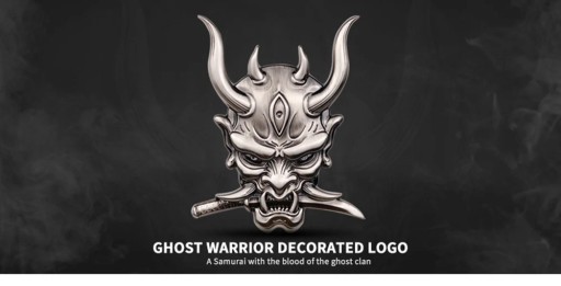 Metalowa naklejka na samochód, naklejka na maskę Hannyi, emblemat wojownika Ghost Fangs, diabeł