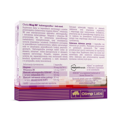 OLIMP CHELA MAG B6 ASHWAGANDHA + ŻEŃ-SZEŃ 30kaps