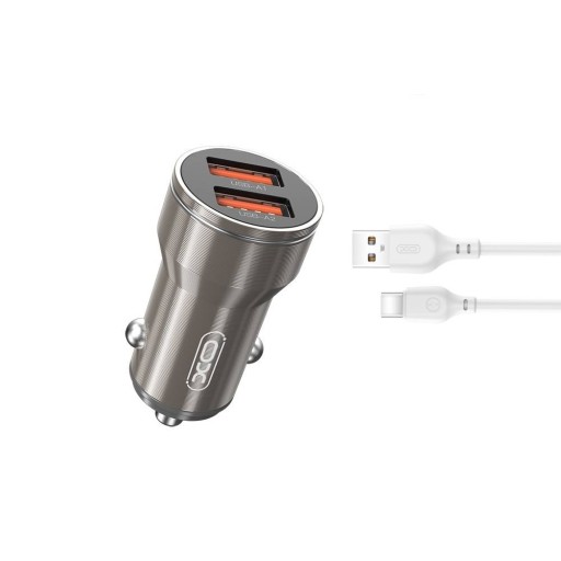 Ładowarka samochodowa szybka 2xUSB 2,4A 12/24V XO + kabel typ C