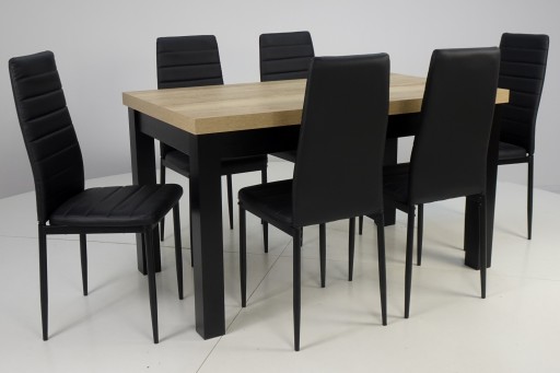 Stół 80x140/180 cm + 6 krzeseł EKO CZARNE
