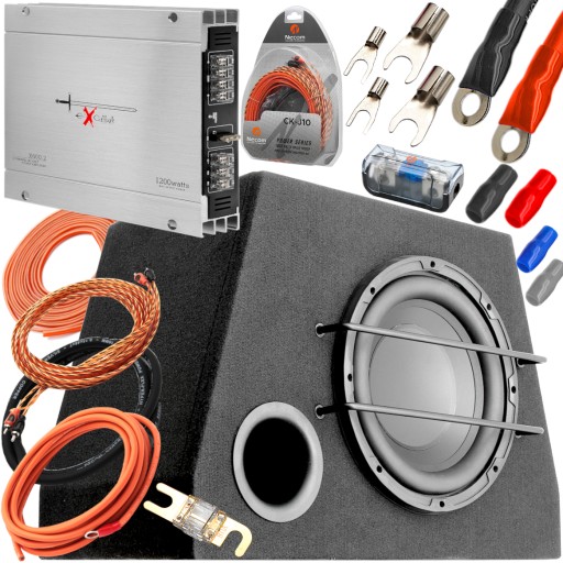 Audio Bass Bass Bass Bass 25 см + Кабели с усилителем 1200 Вт 10 мм2 кабели