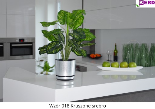 12 Doniczka z podstawką KRUSZONE SREBRO subtelny połysk storczyk orchidea