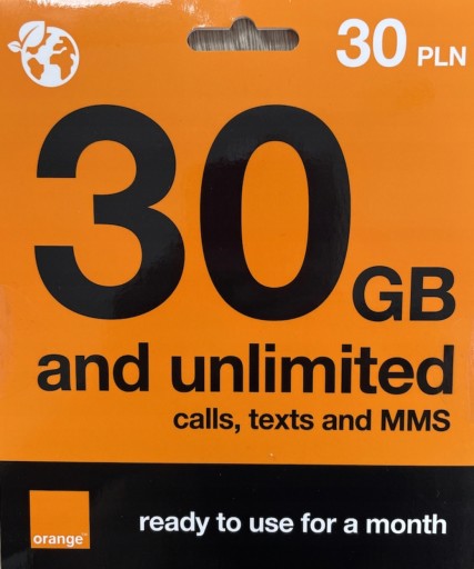 Orange Бесплатный стартовый интернет 30 ГБ + Безлимитные звонки + СМС всем