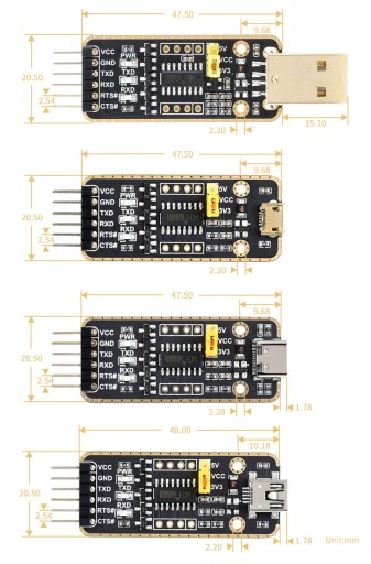 Модуль USB to UART с разъемом USB-A высокоскоростная передача данных CH343 Waveshare 21442