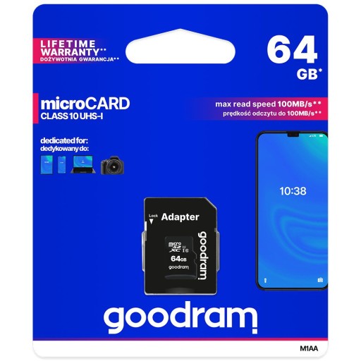 Карта памяти MicroSD GOODRAM 64 ГБ CL10 UHS 100 МБ