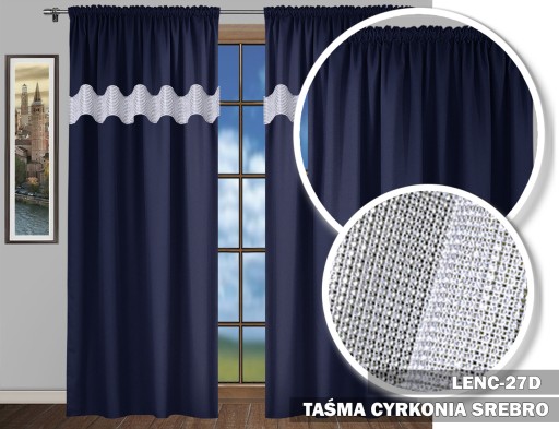 ZASŁONA GOTOWA LEN MATOWY CYRKONIE 250X145 TAŚMA SREBRNA