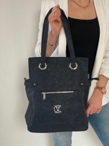MODNA TOREBKA DAMSKA WOREK SHOPPER A4 nubuk GRANATOWA