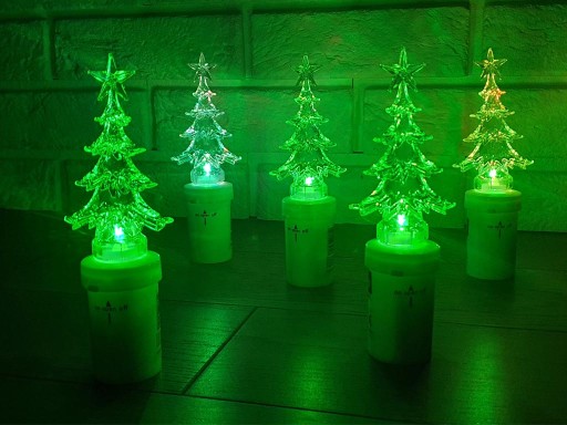LED РОЖДЕСТВЕНСКАЯ ЕЛКА, с подсветкой, разноцветная, ВСТАВКА ДЛЯ СВЕЧИ + БАТАРЕИ, декоративная, 1 шт.