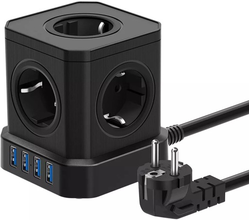 TOPEREK Блок питания 9-в-1 с USB, черный