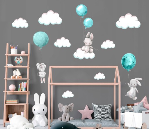 наклейка на стену BUNNY BALLOOS с облаками XXXL