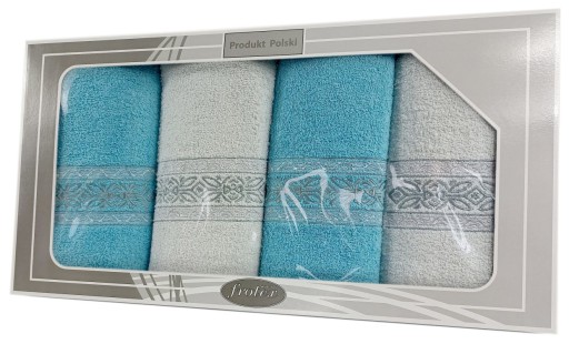 Komplet 4 ręczników 50 70 haftowany Gift II pudełko Greno biały turkus w2