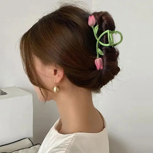 Большие металлические заколки, розовые 3D тюльпаны.