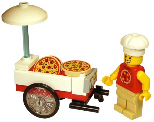 J354 Lego figurka pizzerman i wózek z pizzami NOWE