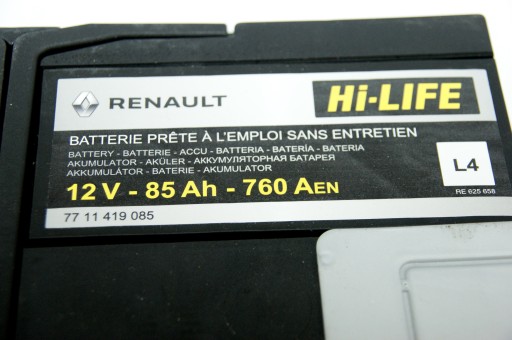 АККУМУЛЯТОР 12В 85Ач 760А L4 ОРИГИНАЛ RENAULT