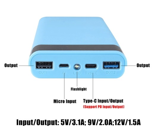 Чехол PowerBank на 8 ячеек 18650 Micro USB C QC3