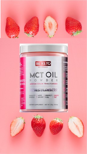 OLEJ MCT W PROSZKU Z KOKOSA ODCHUDZANIE Be Keto Świeża Truskawka 300g