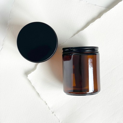 Słoik szklany 250 ml brązowy z nakrętką aluminiową czarną do kremów, świec