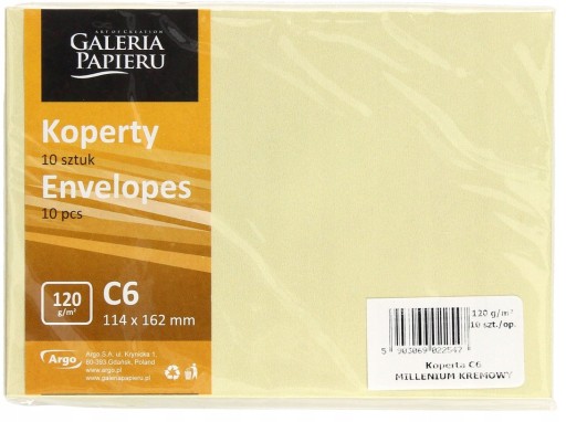 Koperty ozdobne C6 GALERIA PAPIERU Millenium kremowe SK 10 szt