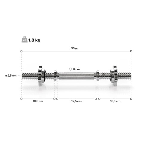 Zestaw 2x gryf prosty gryfik śrubowy stal chromowana śr 25 mm Meteor 35 cm