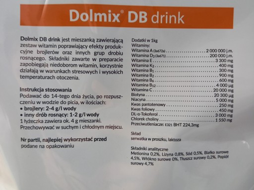 Dolmix DB drink Witaminy dla Kur Brojlerów Rozpuszczalne 0,5 kg