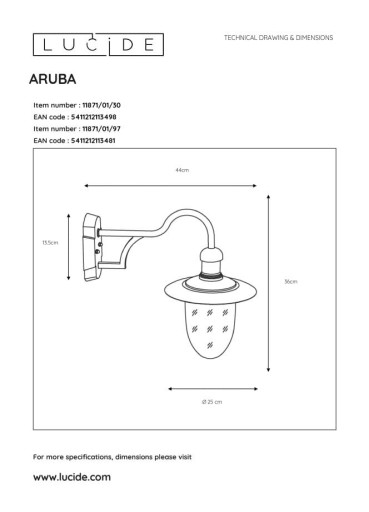 НАСТЕННЫЙ светильник НАРУЖНЫЙ Lucid E27 24W ARUBA