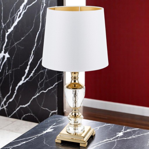 Nowoczesna Biała Złota Lampka Nocna Lampa Stołowa Glamour Kryształ