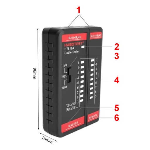 ТЕСТЕР КАБЕЛЕЙ ЛВС RJ11 RJ45 ПОИСК КАБЕЛЬНЫХ ПАР HABOTEST HT812