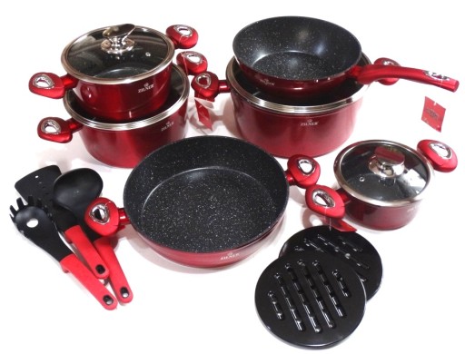 CERAMICZNE MARMURKOWE GARNKI KOMPLET 15 EL CHERRY +SITKO DO ROBIENIA KLUSEK