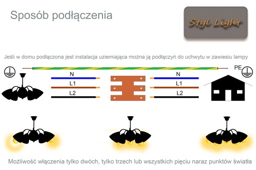 Żyrandol 5 Lampa piątka oprawa Duży liść Czarny