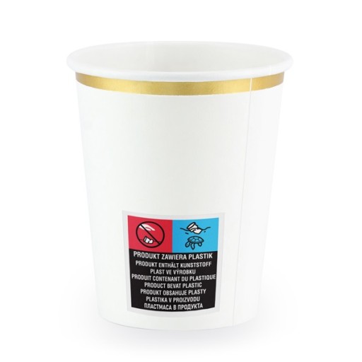 Kubeczki papierowe urodzinowe białe na urodziny Roczek kubki 260ml 6 sztuk