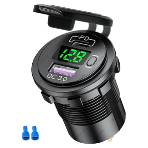 USB QC 3.0 + USB C 63 Вт, монтажная розетка 12–24 В