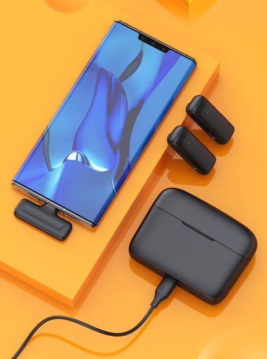 ДВА БЕСПРОВОДНЫХ МИКРОФОНА, ПОДКЛЮЧЕННЫХ POWERBANK USB C ANDROID IOS LIVE VLOG