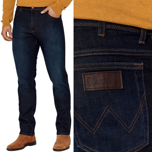 Wrangler TEXAS SLIM Lucky Star EPIC SOFT granatowe spodnie jeansowe W42 L30