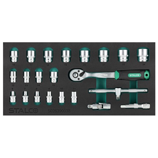 WKŁADKA Zestaw kluczy nasadowych 3/8”, 6-24mm, STALCO S026390038