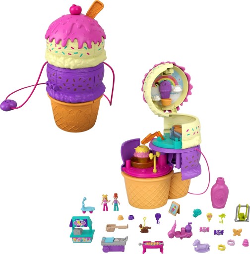 POLLY POCKET НАБОР МОРОЖЕНОЕ БАШНЯ ДЕТСКАЯ ПЛОЩАДКА + СУМКА АКСЕССУАРЫ ДЛЯ 2 КУКЛ