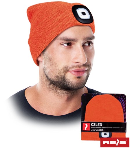 Утепленная зимняя шапка со светодиодным фонариком USB CZLED, Orange Reis