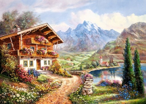 HAFT KRZYŻYKOWY PEJZAŻ GÓRY MULINA NADRUK 30x40